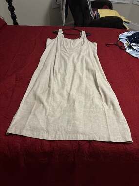 Old Navy Square-Neck Smocked-Back Linen-Blend Midi Dress XL